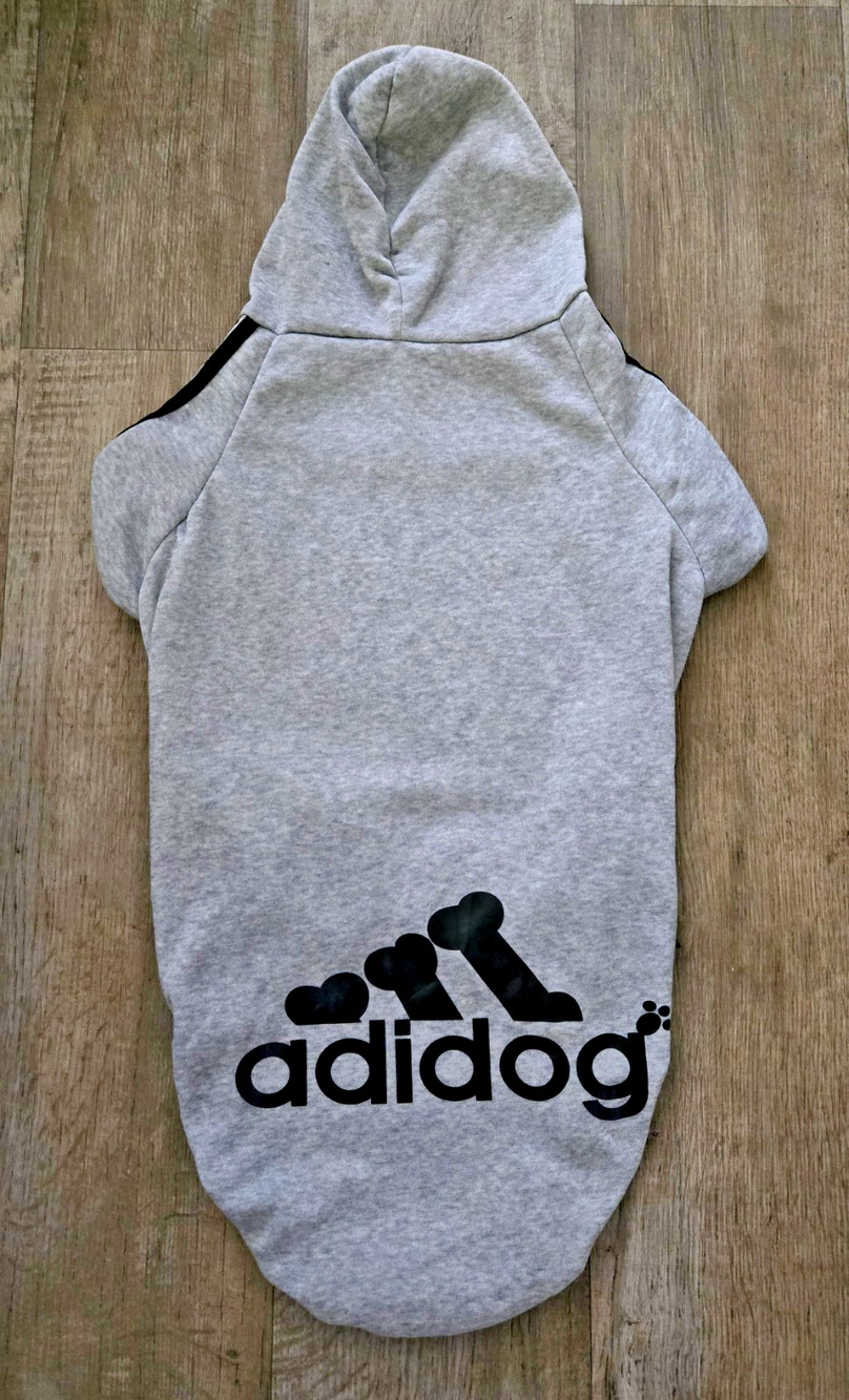 ADIDOG Athletic Gray Black Striped Dog Hoodie Size XL Urban Streetwear Fashion